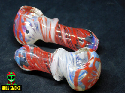 Pipa de cuchara están hechas de vidrio, diseño cintas de colores naranja, blanco, 7.5 cm