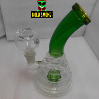 Bong de vidrio trasparente en forma panal, con cazoleta de cuenco grande, altura de 16 cm.y perc de color, tamaño 16 cm altura..