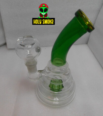 Bong de vidrio trasparente en forma panal, con cazoleta de cuenco grande, altura de 16 cm.y perc de color, tamaño 16 cm altura..