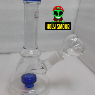 Bong de vidrio trasparente en forma piramidal, con cazoleta de cuenco grande, boquilla  y perc de color.