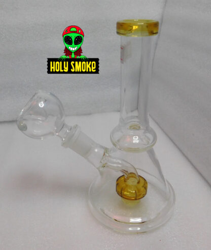Bong de vidrio trasparente en forma piramidal, con cazoleta de cuenco grande, boquilla  y perc de color. - Image 2