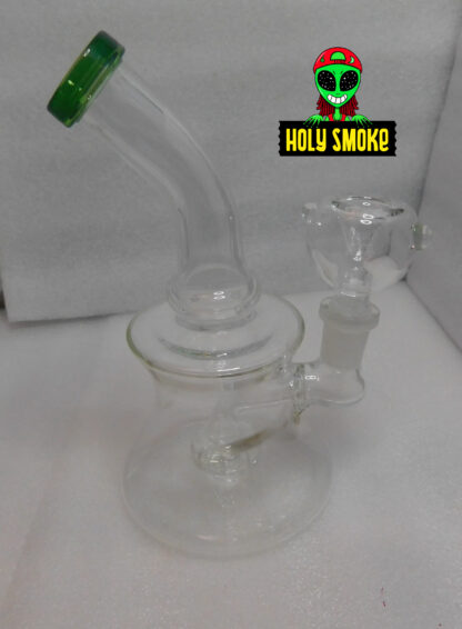 Bong de vidrio transparente con cazoleta de tazón, estilo boquilla de color, tamaño 17cm alto.