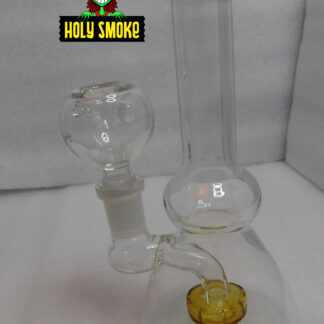 Bong de vidrio grueso transparente con cazoleta de ducha, estilo reflejos amarillo 16cm alto.