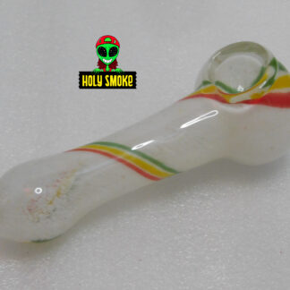 Pipa Pirex De Vidrio color blanco forma cuchara, diseño franjas de espirales de colores, 11 cm