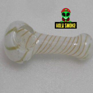 Pipa Pirex De Vidrio color blanco forma cuchara, diseño franjas de espirales de color beige, 8 cm largo.