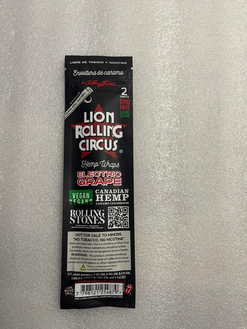 Blunt Hemp Wrap Rolling Stones sabor Electric Grape de la marca Lion Rolling Circus - Imagen 2