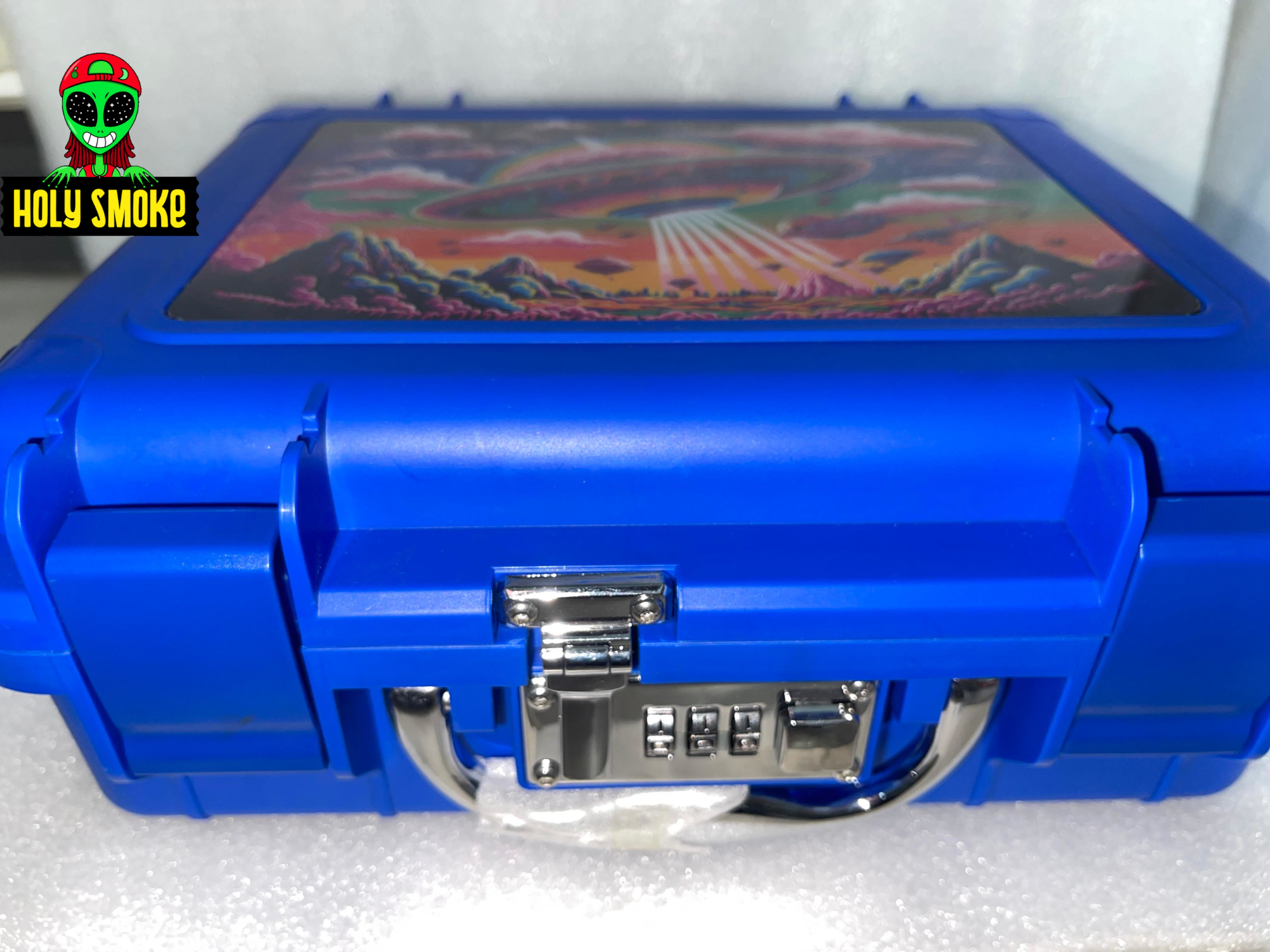 maletín azul con kit portátil de bong eléctrico con luces LED, diseño OVNI - Imagen 2