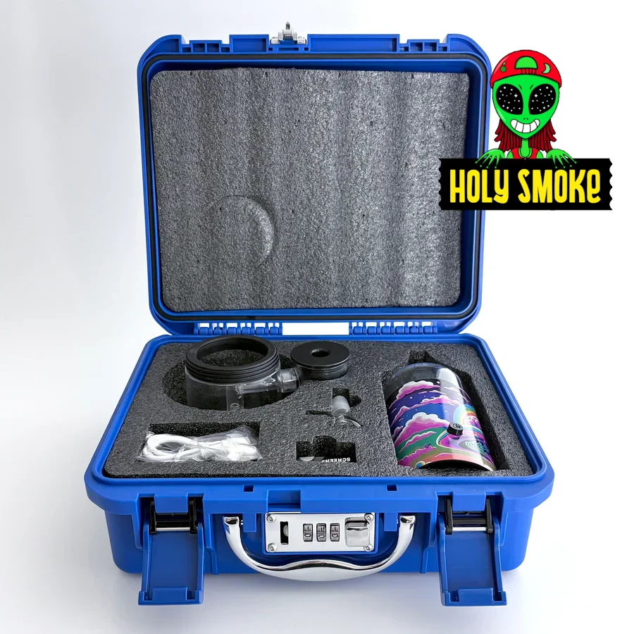 maletín azul con kit portátil de bong eléctrico con luces LED, diseño OVNI - Imagen 5