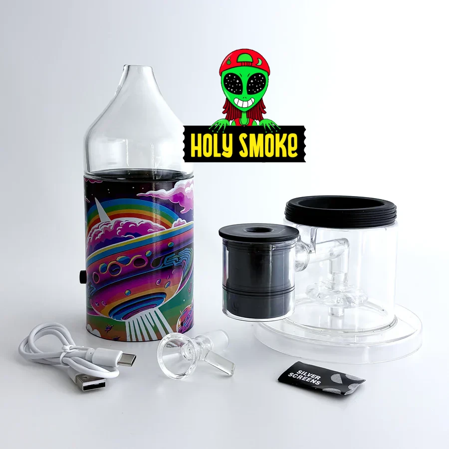 maletín azul con kit portátil de bong eléctrico con luces LED, diseño OVNI - Imagen 4