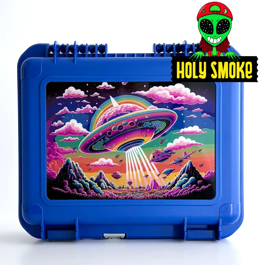 maletín azul con kit portátil de bong eléctrico con luces LED, diseño OVNI - Imagen 3